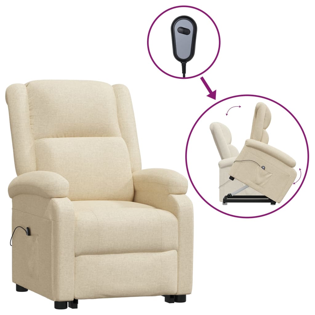 vidaXL Fotel ułatwiający wstawanie, kremowy, obity tkaniną