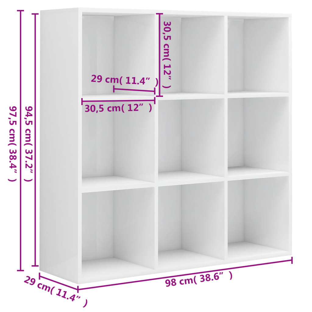 vidaXL Regał na książki, wysoki połysk, biały, 98x29x97,5 cm