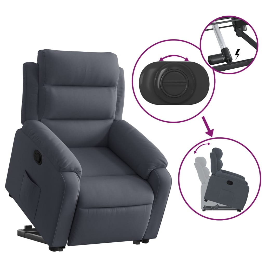 vidaXL Podnoszony fotel rozkładany, ciemnoszary, aksamitny