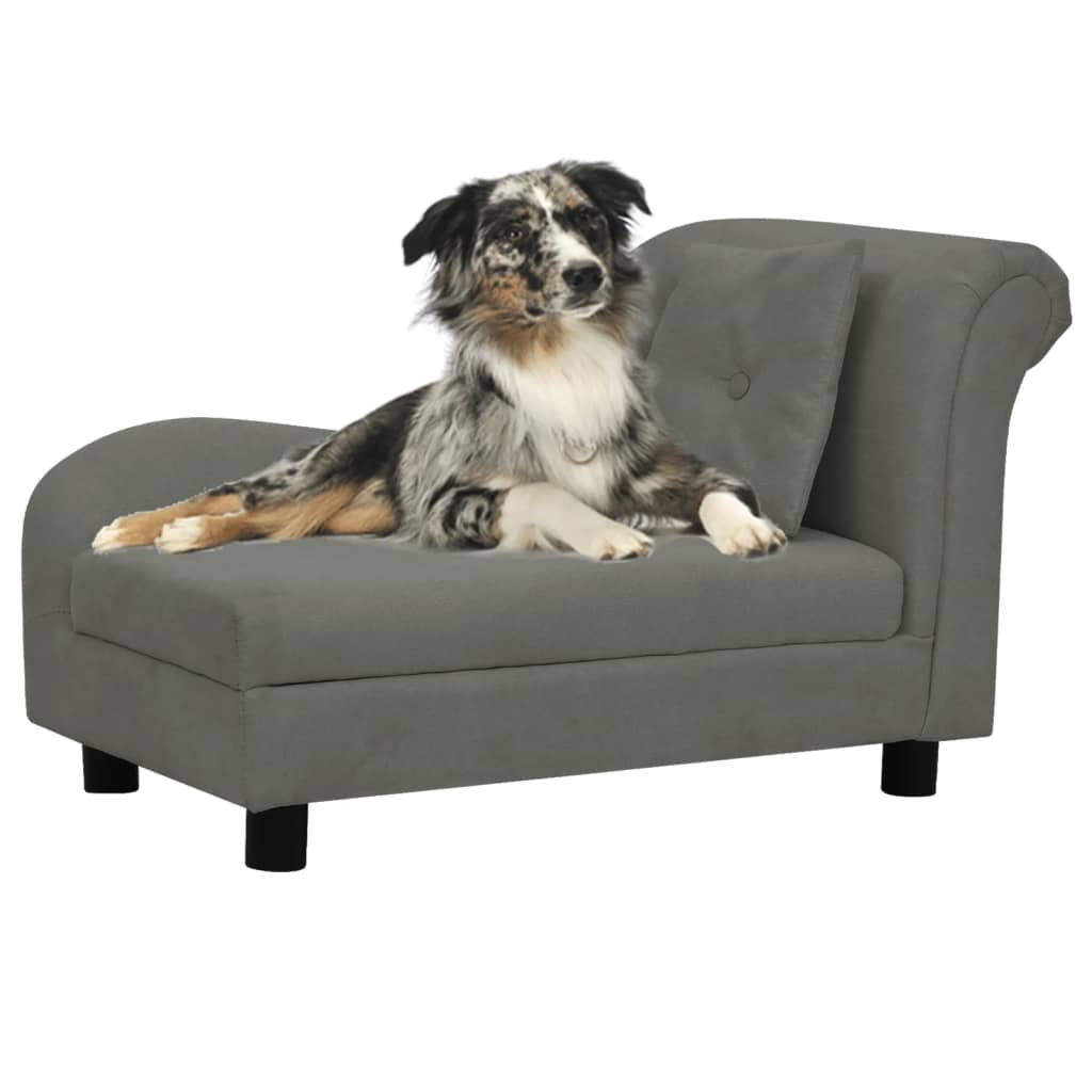 vidaXL Sofa dla psa, z poduszką, ciemnoszara, 83x44x44 cm, pluszowa