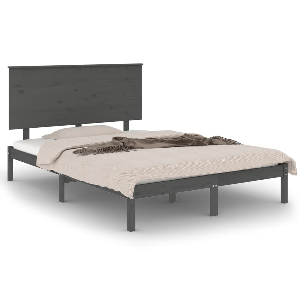 vidaXL Rama łóżka, szara, lite drewno sosnowe, 140x190 cm