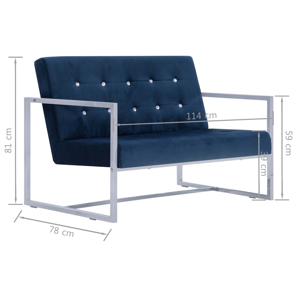 vidaXL 2-osobowa sofa z podłokietnikami, niebieska, chrom i aksamit