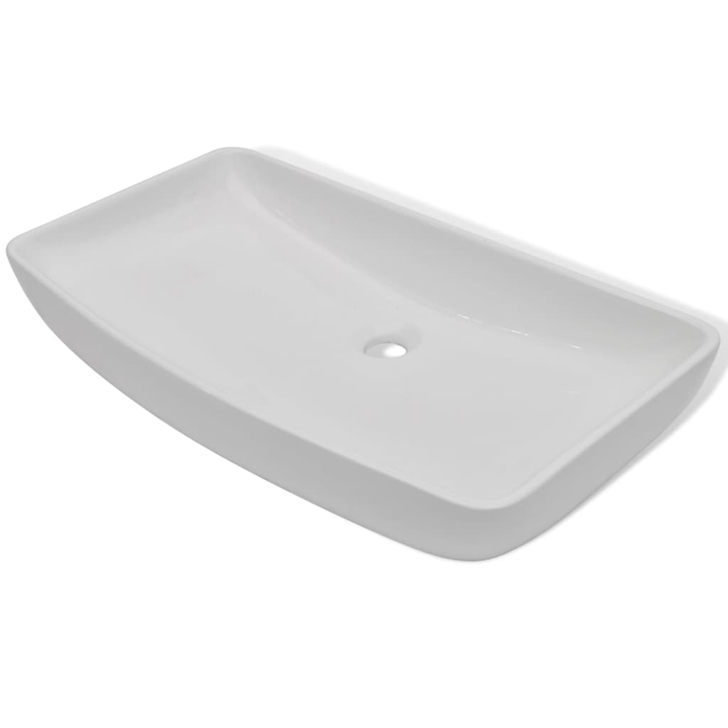 vidaXL Umywalka z baterią mieszającą, ceramiczna, prostokątna, biała