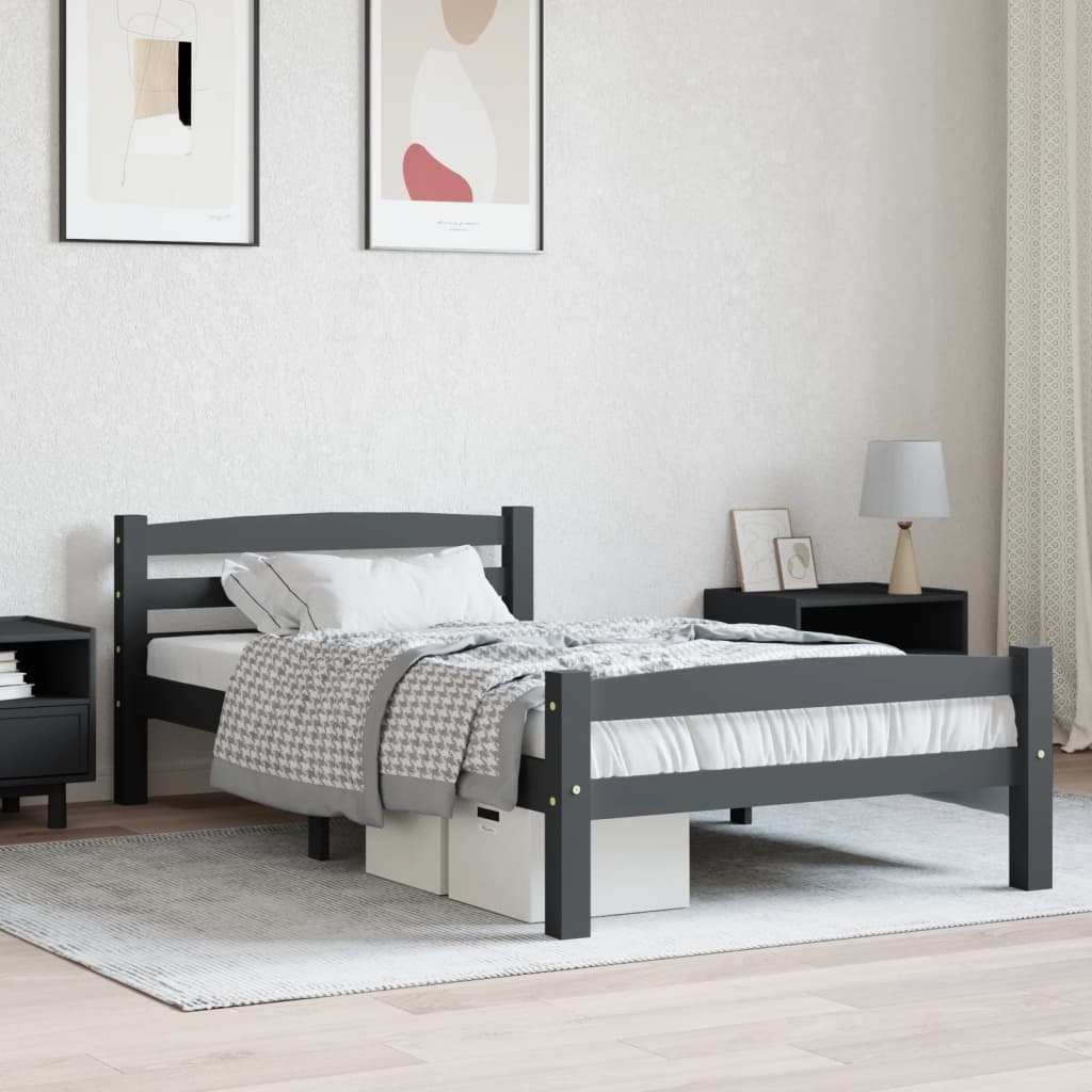 vidaXL Rama łóżka, ciemnoszara, lite drewno sosnowe, 100 x 200 cm