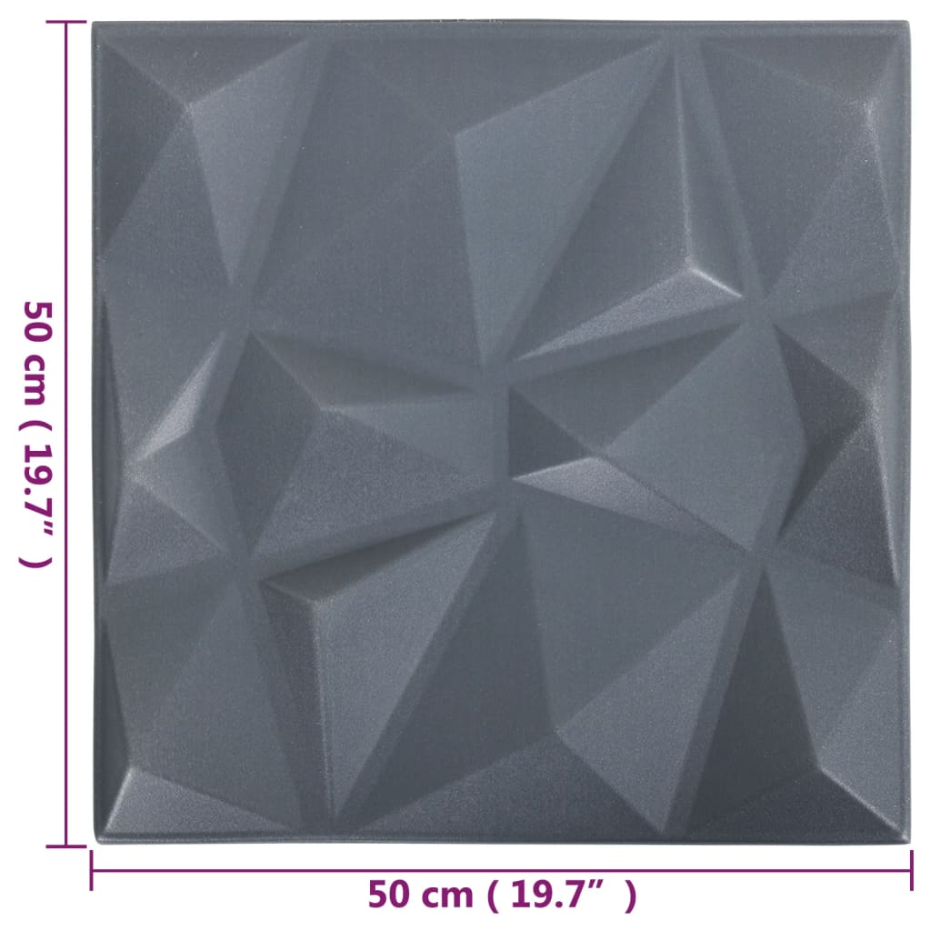 vidaXL Panele ścienne 3D, 12 szt., 50x50 cm, diamentowa szarość, 3 m²