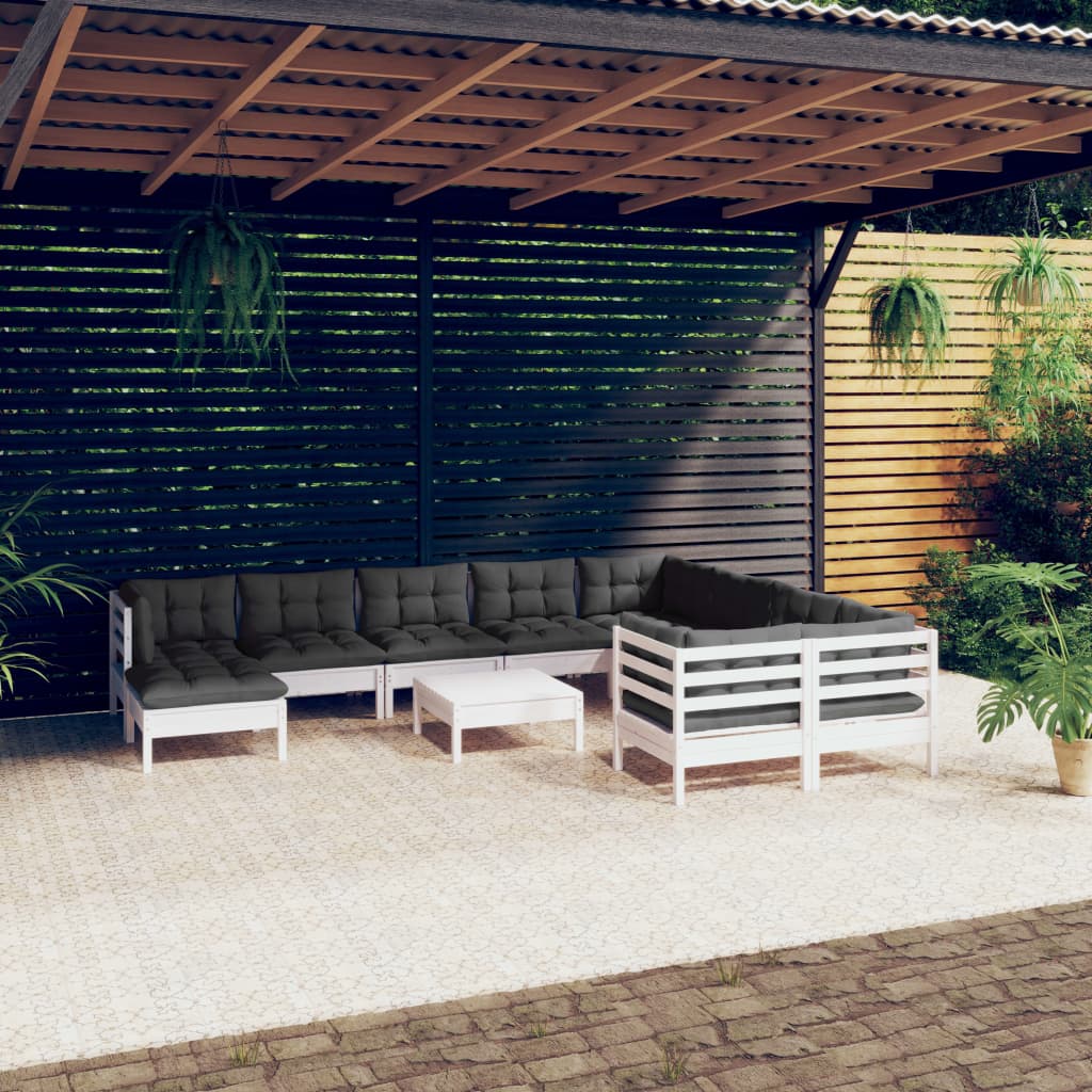 vidaXL 11-cz. zestaw wypoczynkowy do ogrodu, z poduszkami, biały