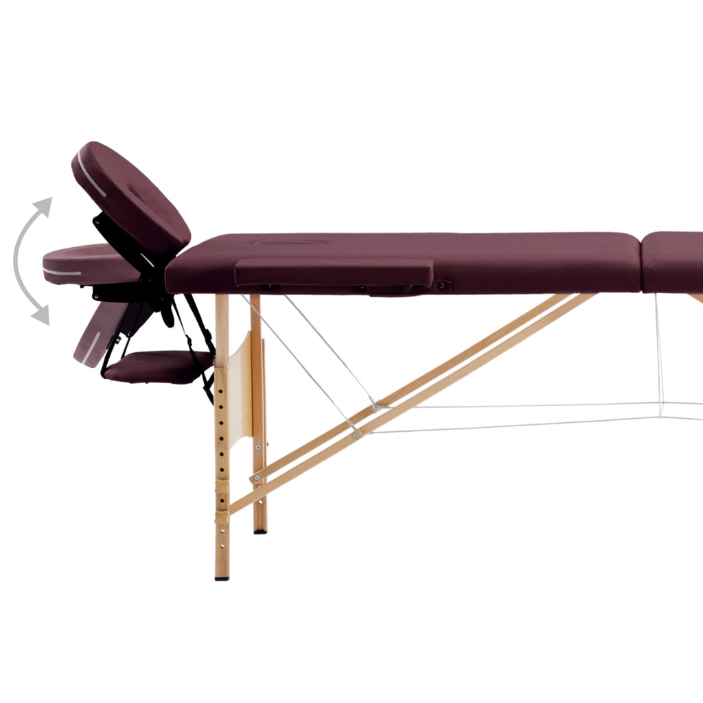 vidaXL Składany stół do masażu, 2-strefowy, drewniany, winny fiolet