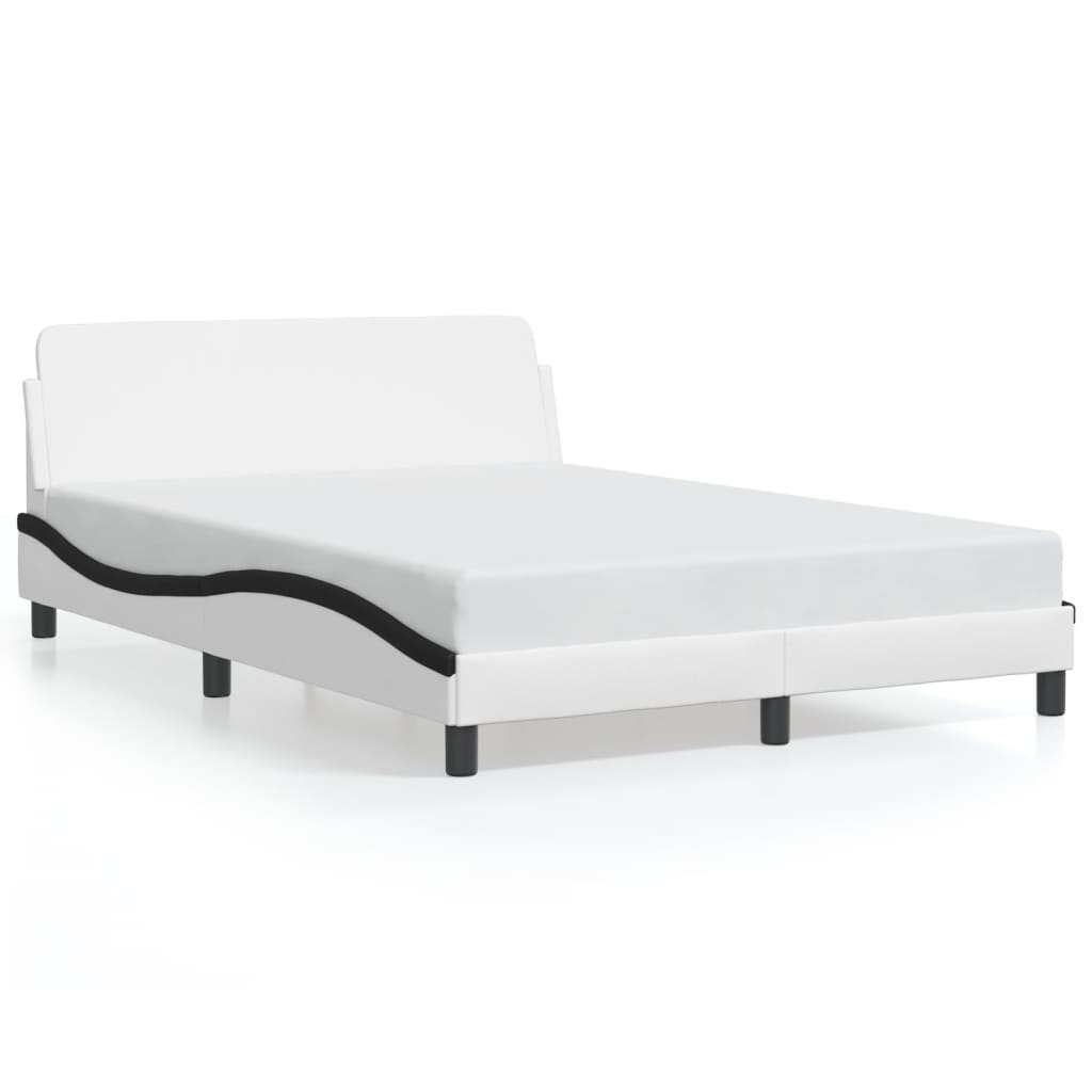 vidaXL Rama łóżka z wezgłowiem, biało-czarna 140x190 cm, ekoskóra