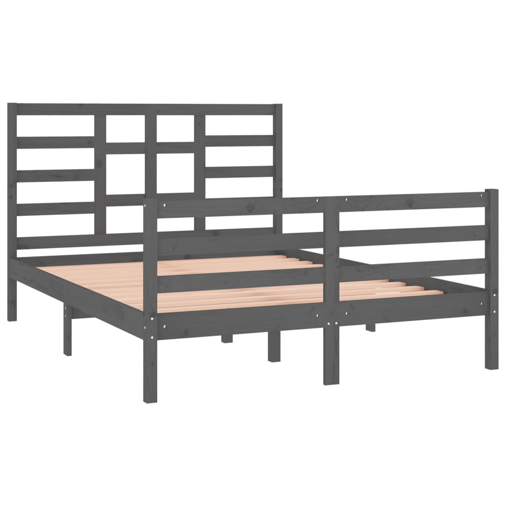 vidaXL Rama łóżka, szara, lite drewno, 135x190 cm, podwójna