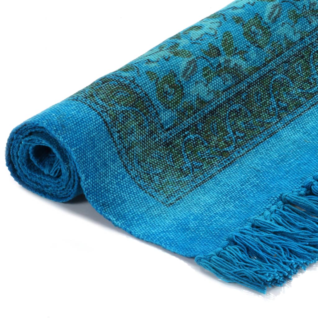 vidaXL Dywan typu kilim, bawełna, 120 x 180 cm, turkusowy ze wzorem