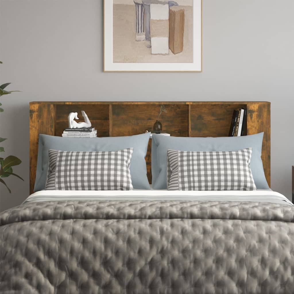 vidaXL Wezgłowie łóżka z półkami, przydymiony dąb, 180x18,5x104,5 cm