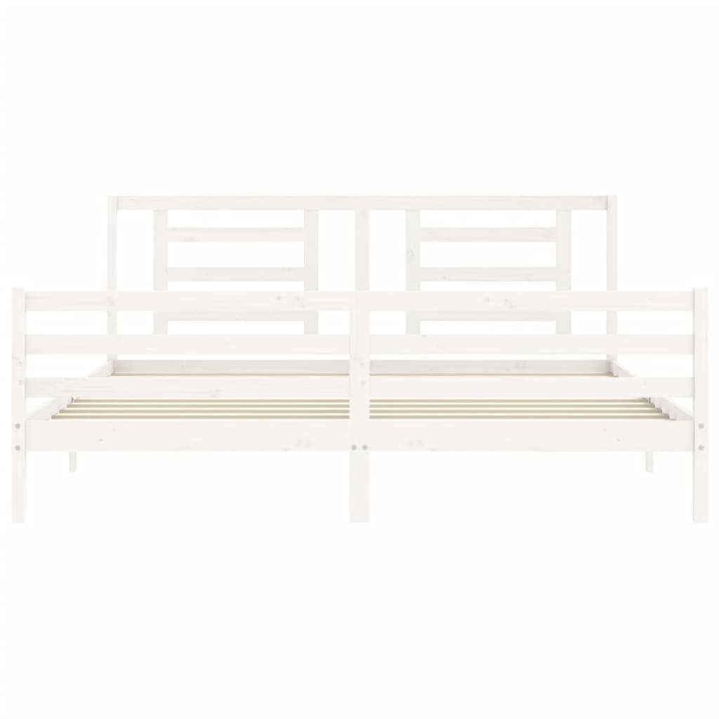 vidaXL Rama łóżka z wezgłowiem, biała, 200x200 cm, lite drewno