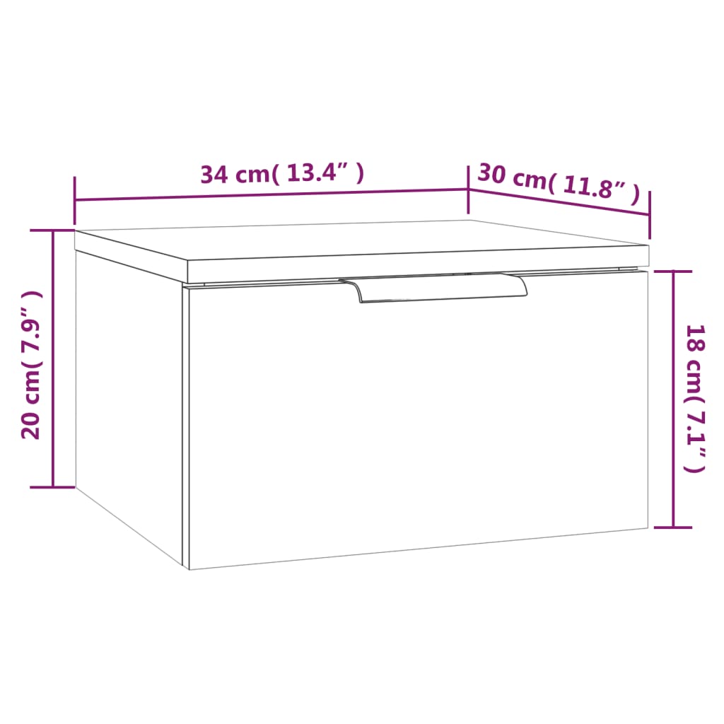vidaXL Wisząca szafka nocna, biała z połyskiem, 34x30x20 cm