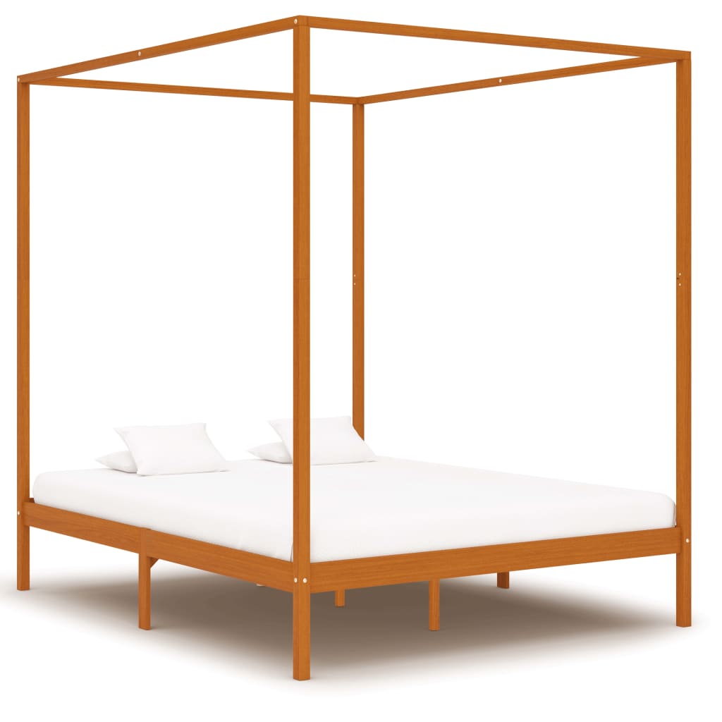 vidaXL Rama łóżka z baldachimem, miodowy brąz, lita sosna, 160x200 cm
