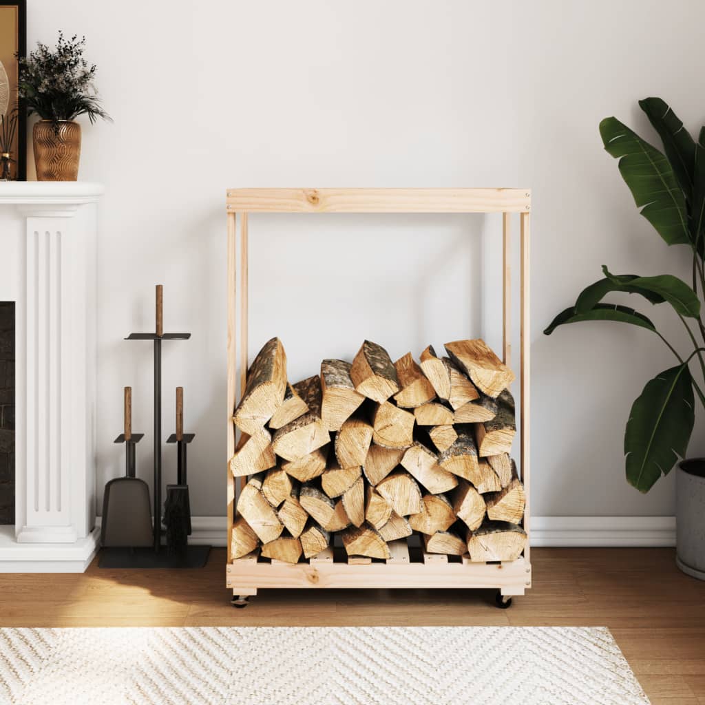 vidaXL Stojak na drewno, z kółkami, 76,5x40x108 cm, drewno sosnowe