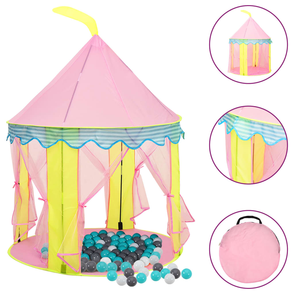 vidaXL Namiot do zabawy z 250 piłeczkami, różowy, 100x100x127 cm