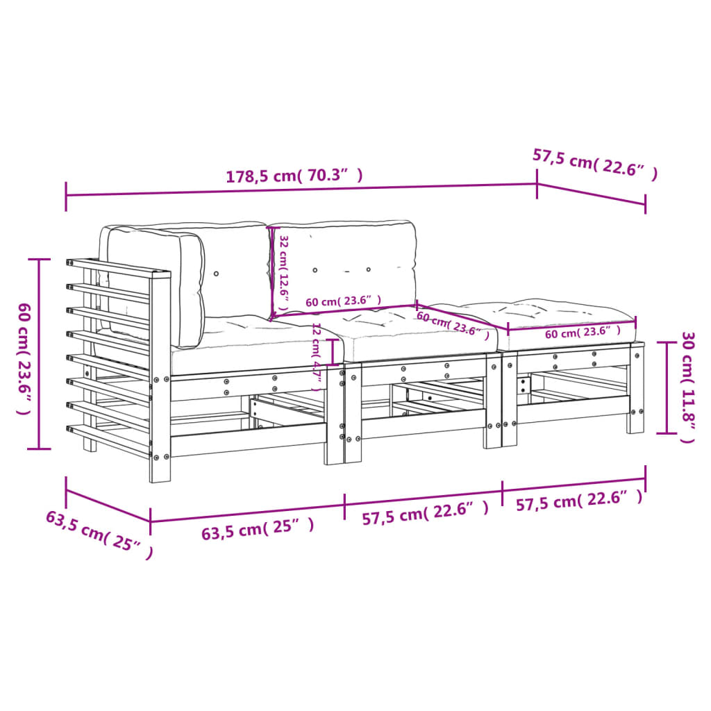 vidaXL 3-cz. zestaw wypoczynkowy do ogrodu, poduszki, miodowy, drewno