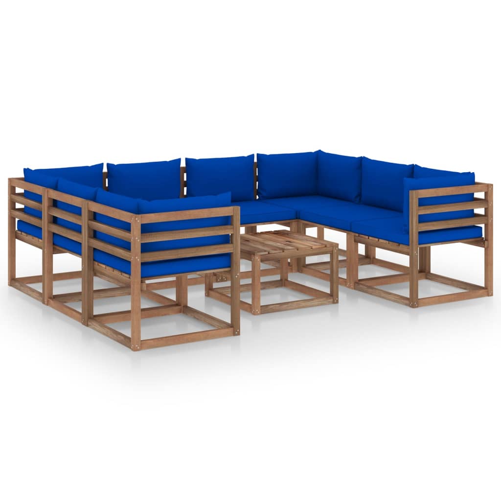 vidaXL 9-cz. zestaw wypoczynkowy do ogrodu, niebieskie poduszki