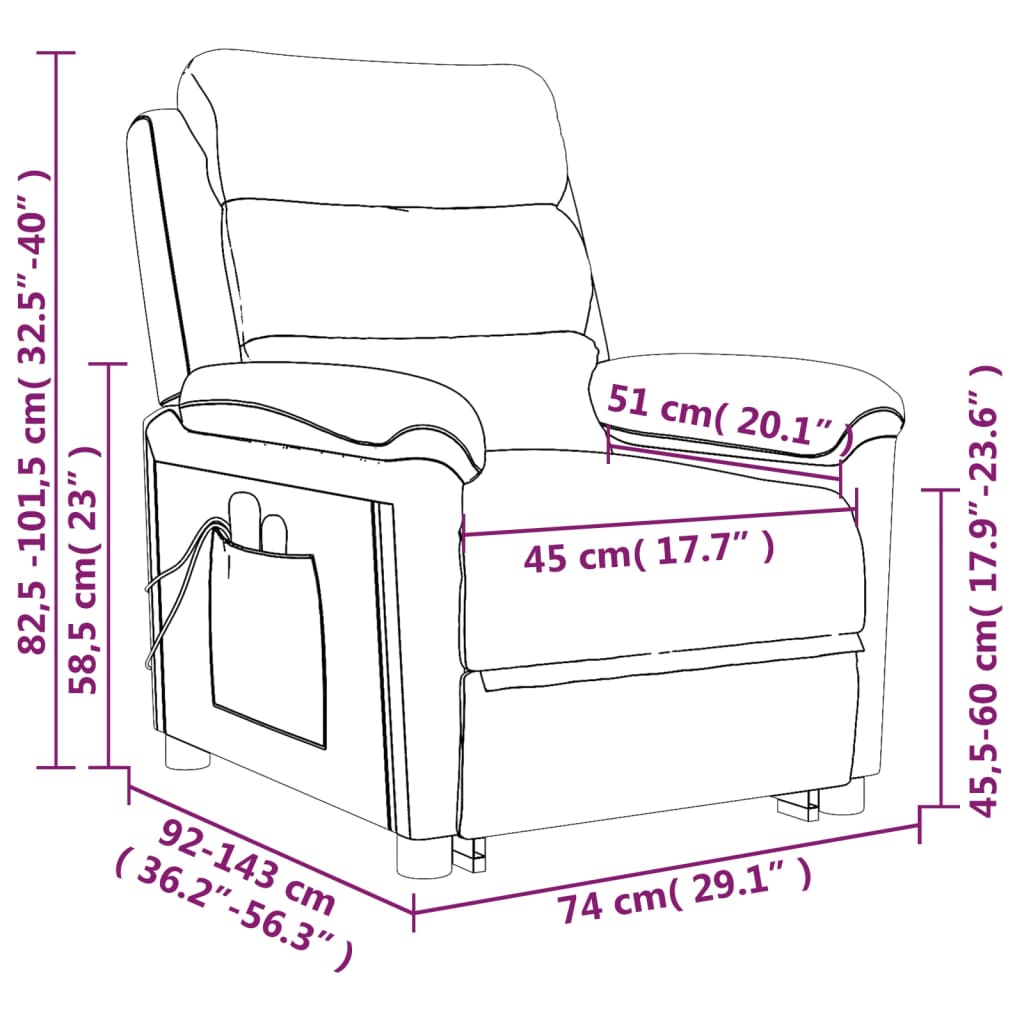 vidaXL Podnoszony fotel masujący, czarny, aksamitny