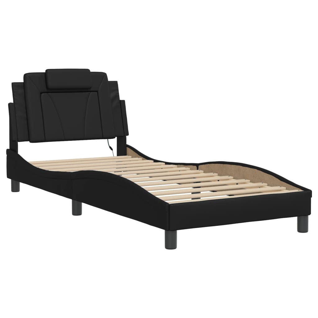 vidaXL Rama łóżka z LED, czarna, 80x200 cm, sztuczna skóra