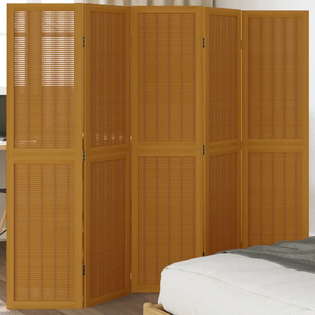 vidaXL Parawan pokojowy, 5-panelowy, brązowy, lite drewno paulowni