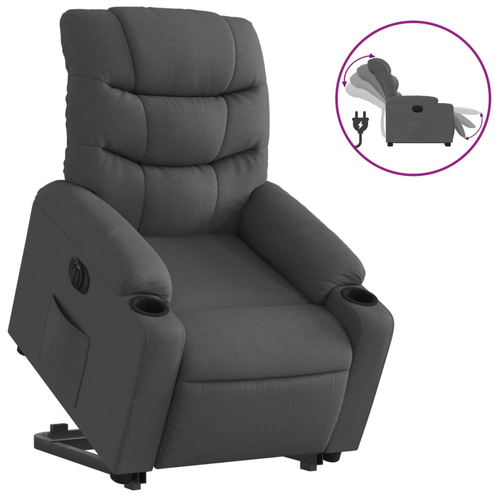 vidaXL Podnoszony fotel masujący, elektryczny, rozkładany, ciemnoszary