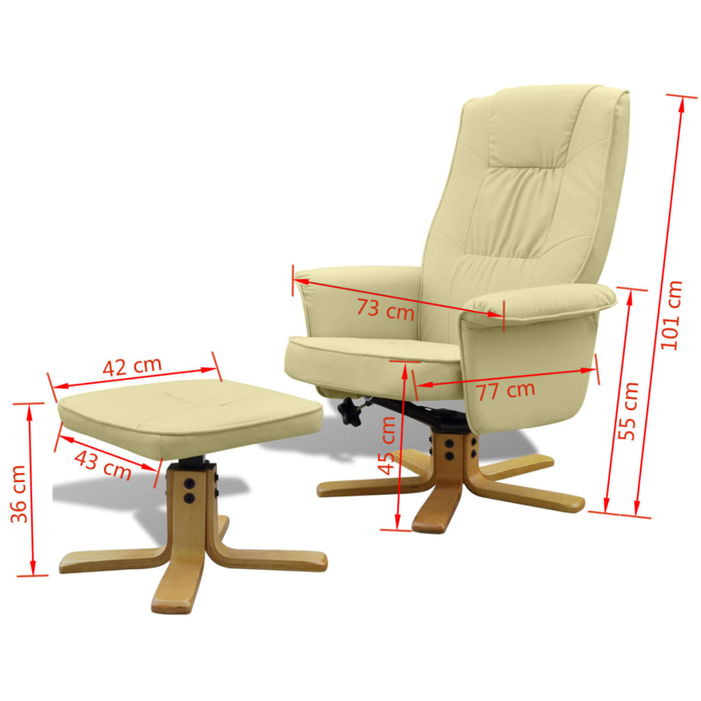 vidaXL Fotel z podnóżkiem, kremowy, sztuczna skóra