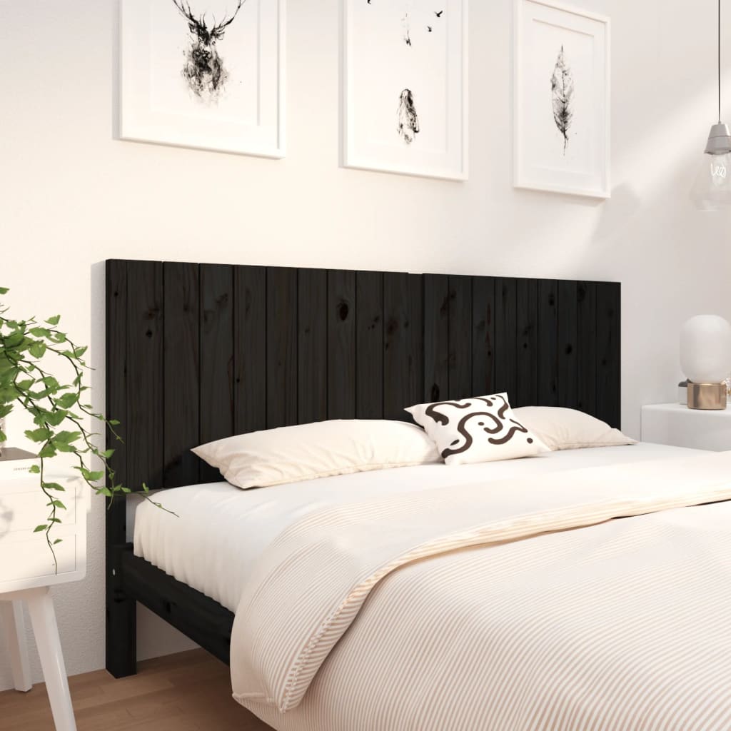 vidaXL Wezgłowie łóżka, czarne, 185,5x4x100 cm, lite drewno sosnowe