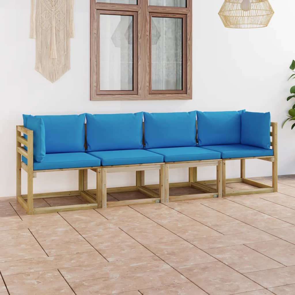 vidaXL Ogrodowa sofa 4-os. z jasnoniebieskimi poduszkami