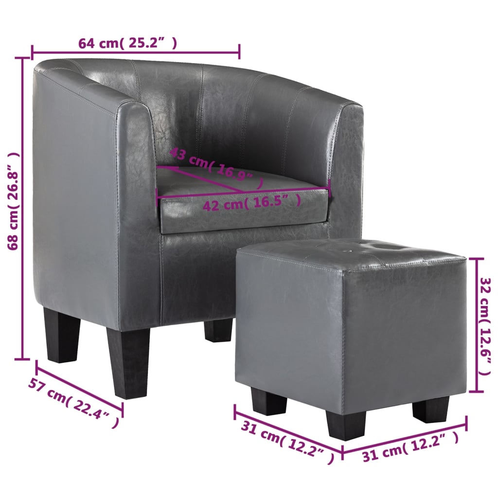 vidaXL Fotel z podnóżkiem, szary, sztuczna skóra