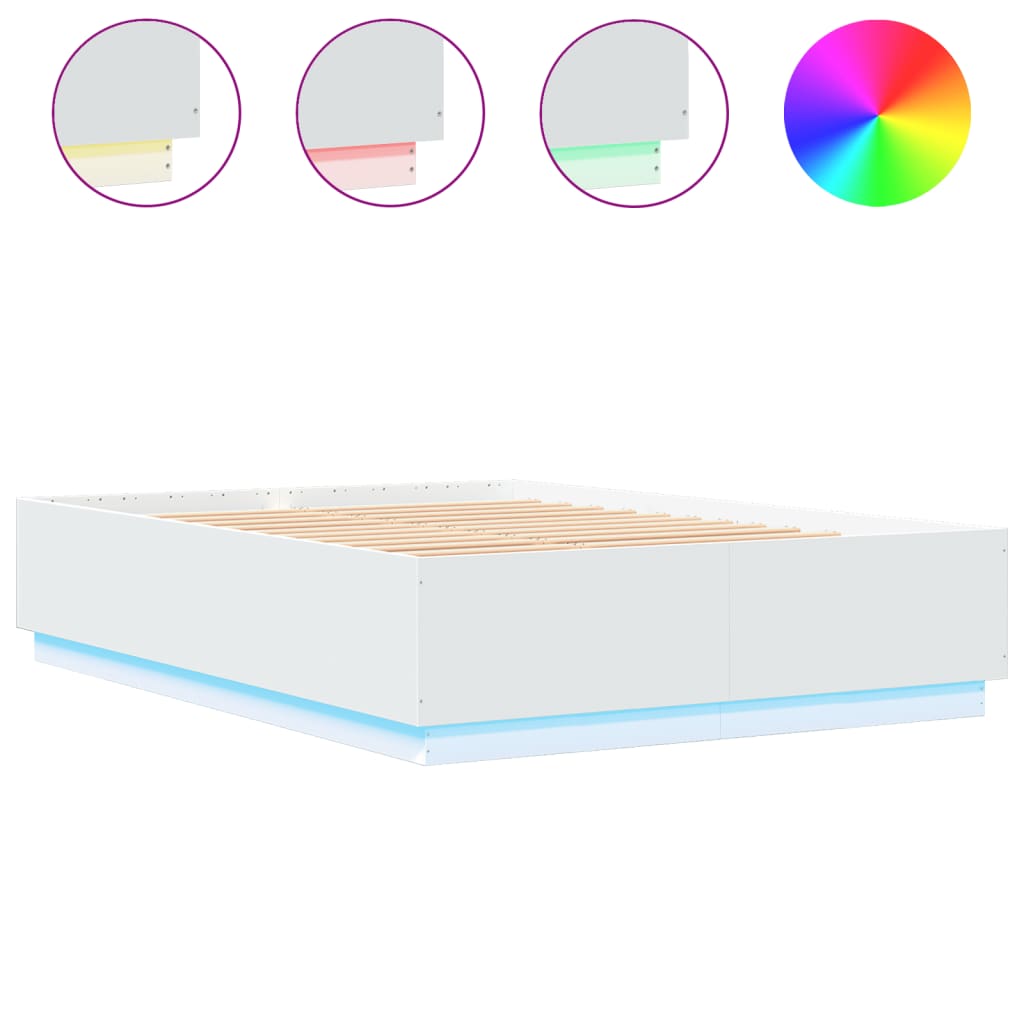 vidaXL Rama łóżka z LED, biała, 150x200 cm, materiał drewnopochodny