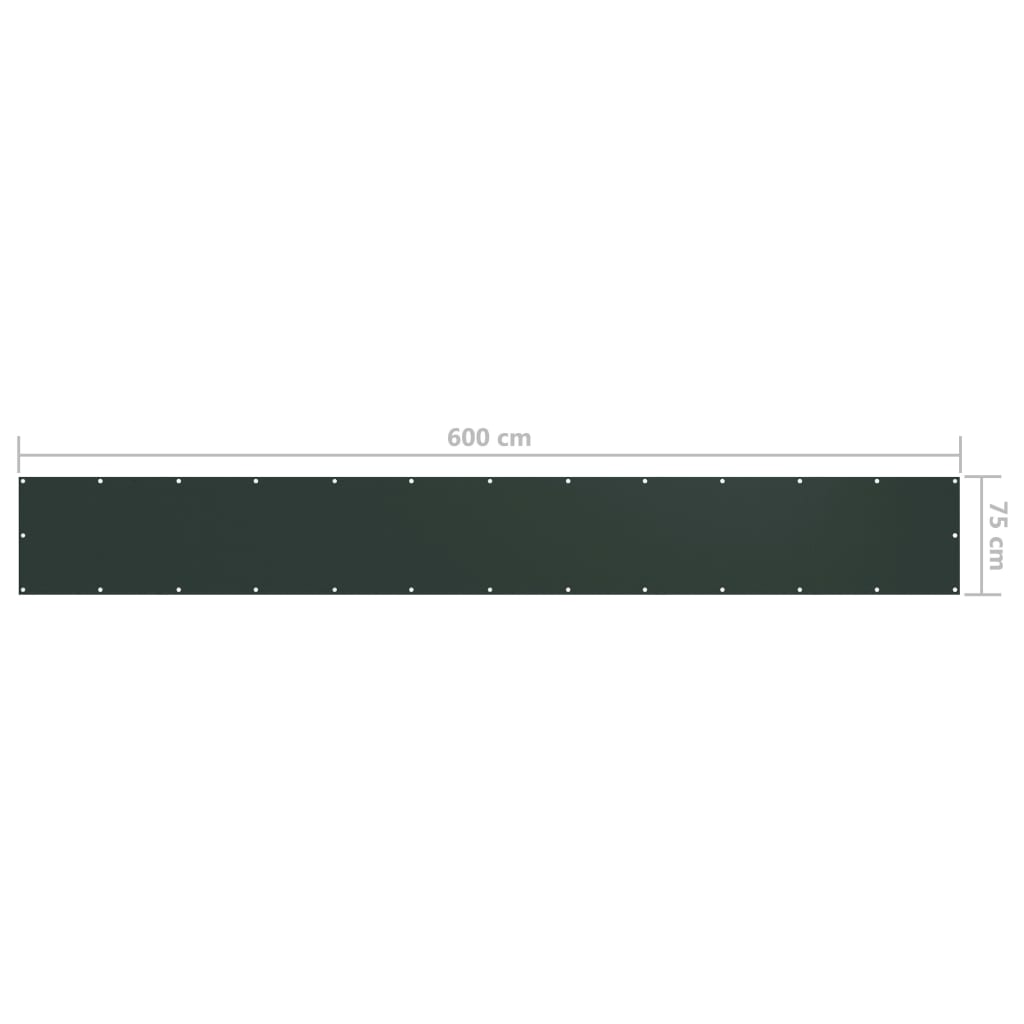 vidaXL Parawan balkonowy, ciemnozielony, 75x600 cm, tkanina Oxford
