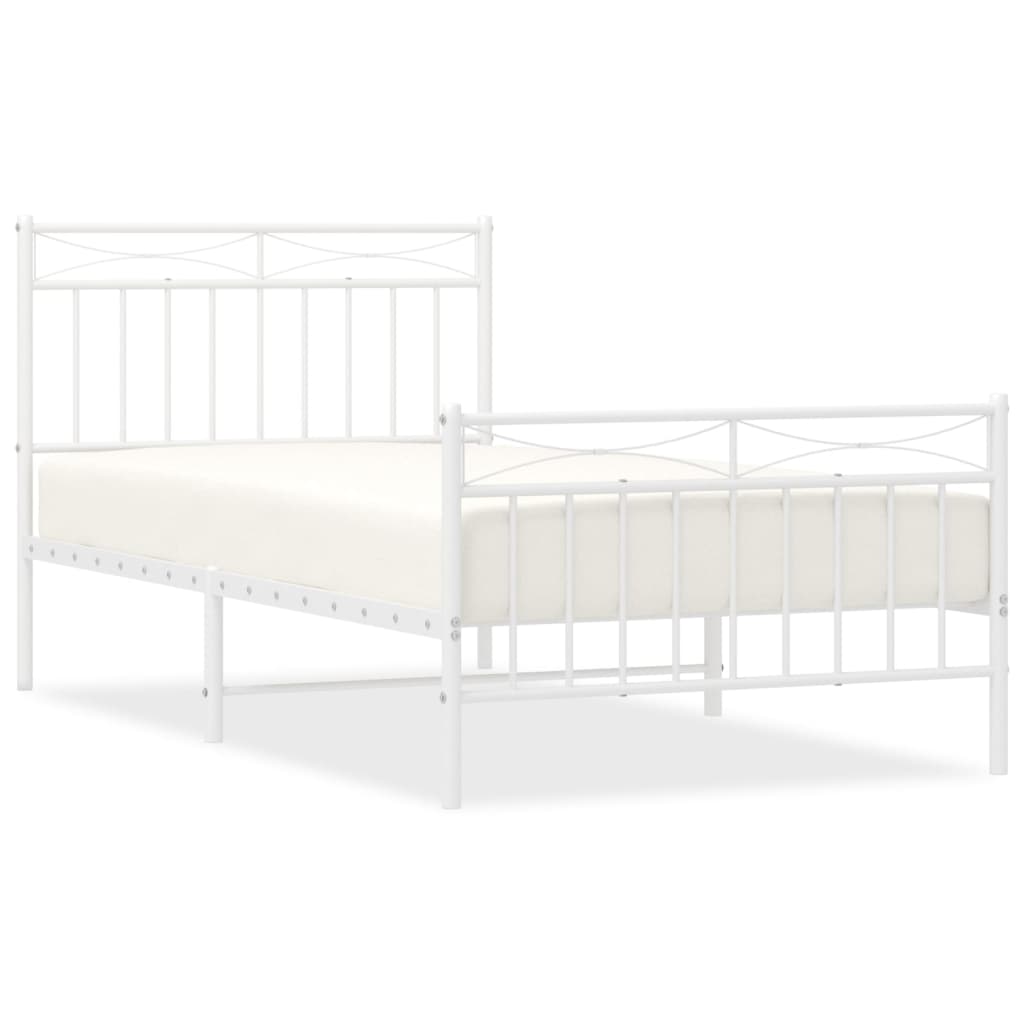 vidaXL Metalowa rama łóżka z wezgłowiem i zanóżkiem, biała, 100x190 cm