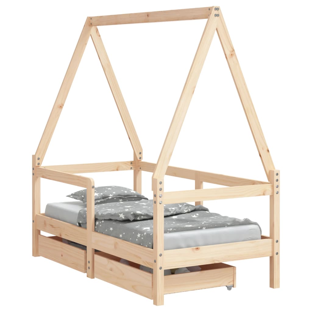 vidaXL Rama łóżka dziecięcego z szufladami, 70x140 cm, sosnowa