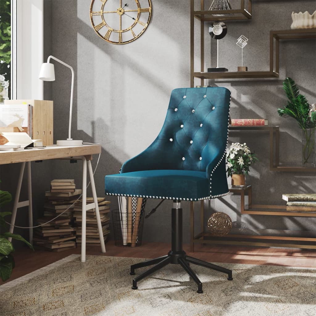 vidaXL Obrotowe krzesło biurowe, niebieskie, tapicerowane aksamitem