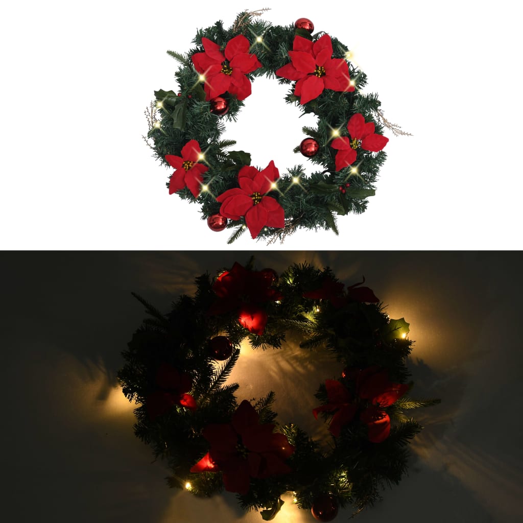 vidaXL Wieniec świąteczny z lampkami LED, zielony, 60 cm, PVC