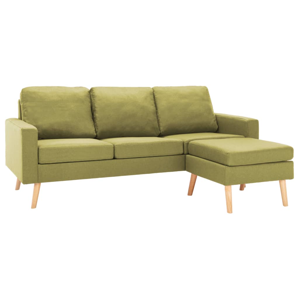vidaXL 3-osobowa sofa z podnóżkiem, zielona, tapicerowana tkaniną