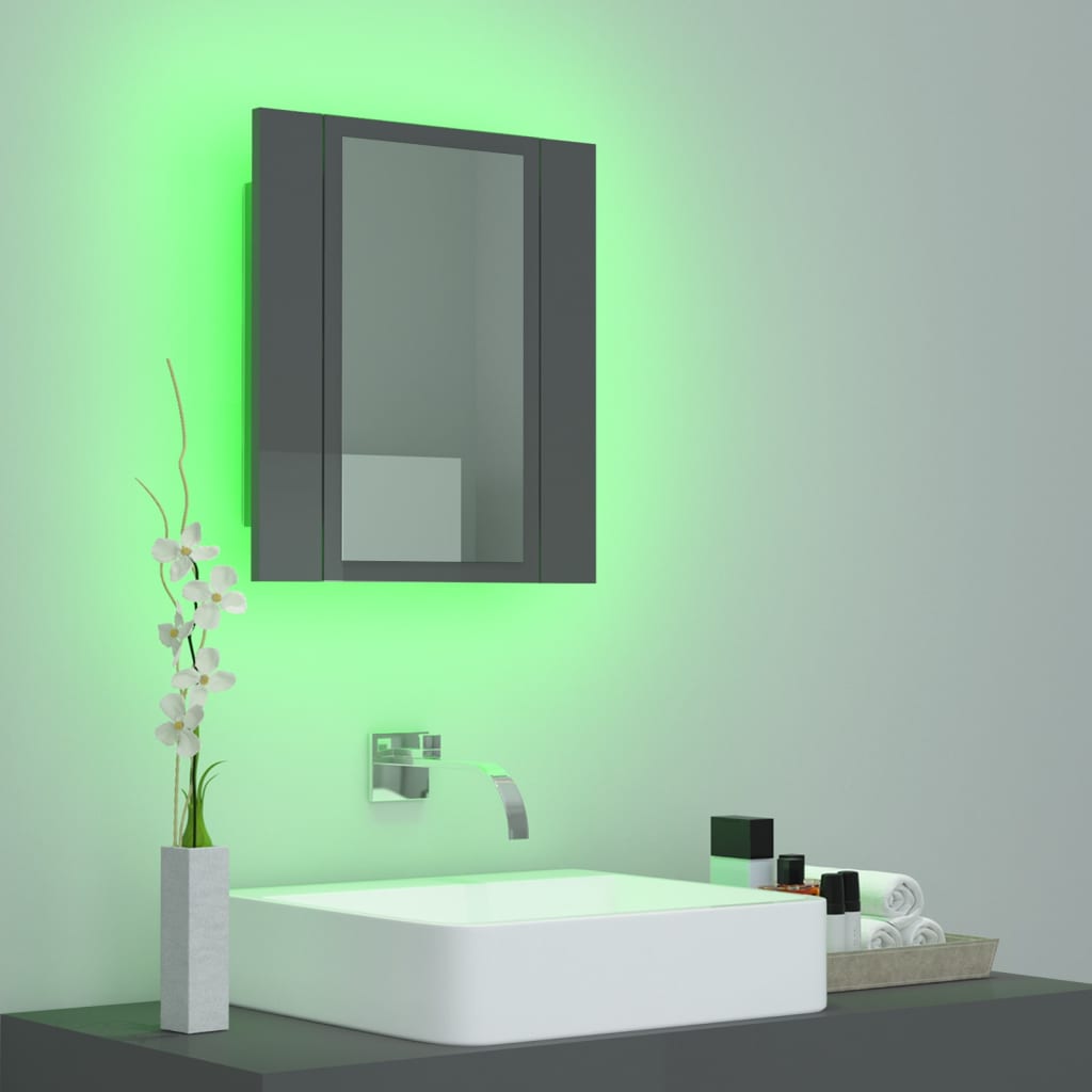 vidaXL Szafka łazienkowa z lustrem i LED, połysk, szara, 40x12x45 cm