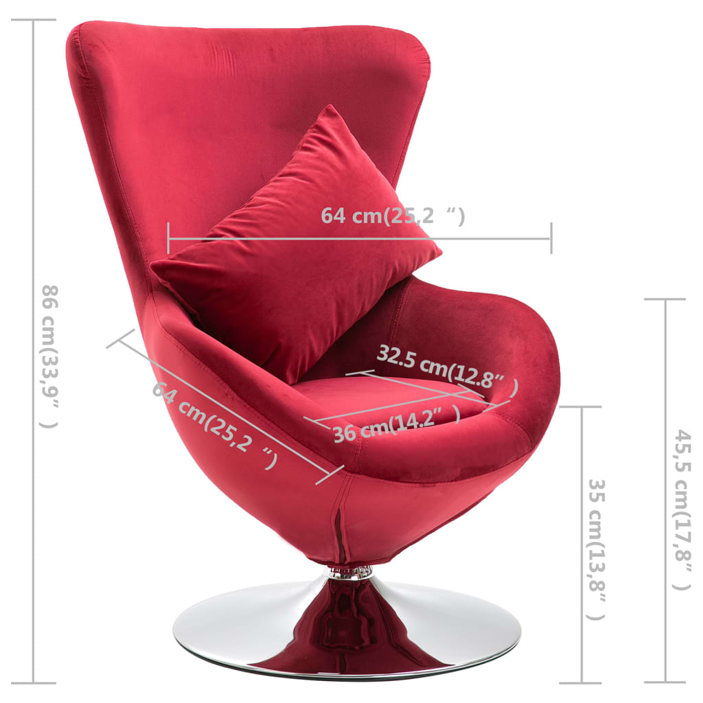 vidaXL Fotel obrotowy z poduszką, czerwony, aksamitny