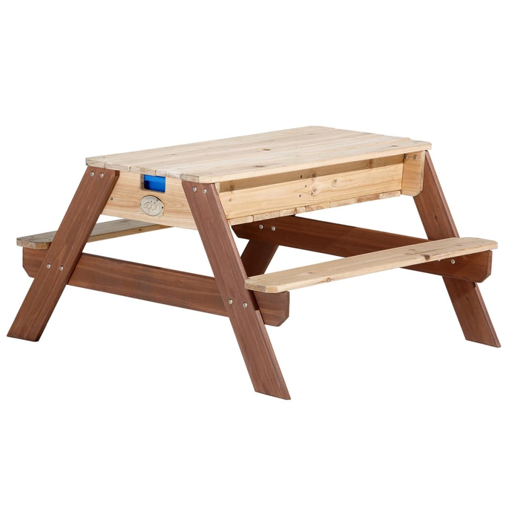 AXI Drewniany stolik piknikowy z parasolką + piaskownica piasek/woda