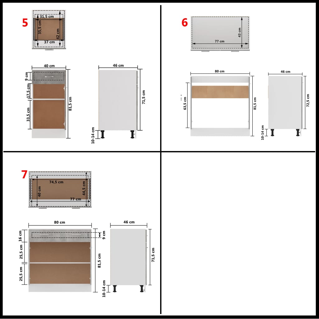 vidaXL 7-cz. zestaw szafek kuchennych, szarość betonu, płyta wiórowa