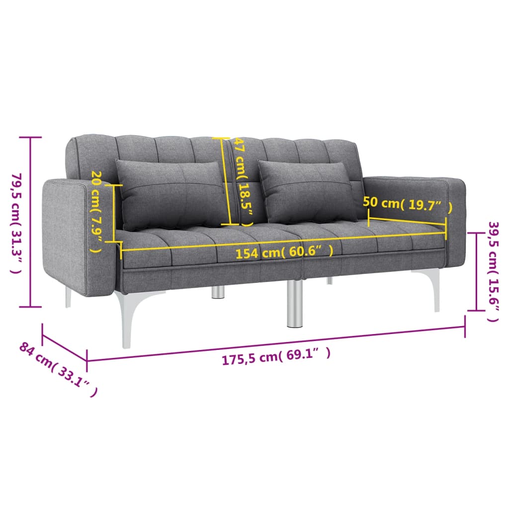 vidaXL Sofa rozkładana, jasnoszara, tapicerowana tkaniną