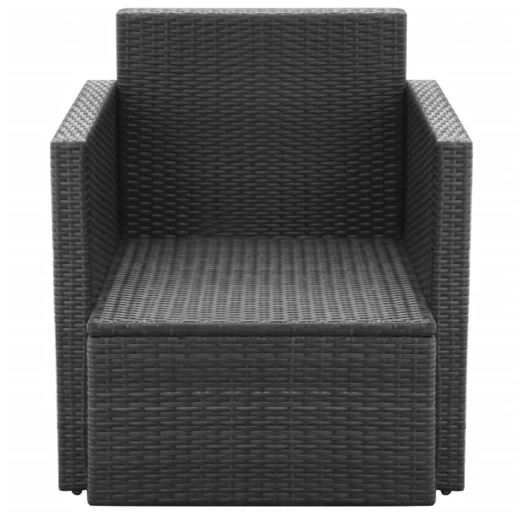vidaXL Krzesło ogrodowe z poduszkami, polirattan, czarne