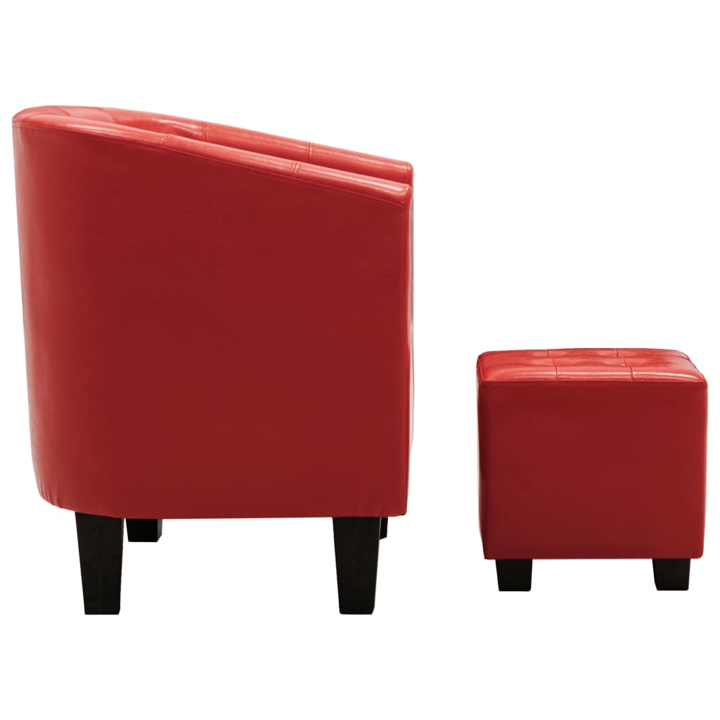 vidaXL Fotel klubowy z podnóżkiem, czerwony, sztuczna skóra