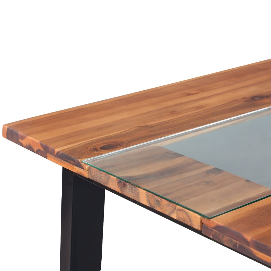 vidaXL Stół do jadalni z drewna akacjowego z szybą 180x90x75 cm