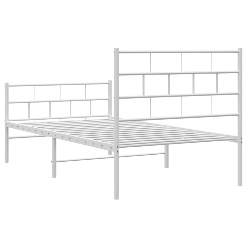 vidaXL Metalowa rama łóżka z wezgłowiem i zanóżkiem, biała, 90x200 cm