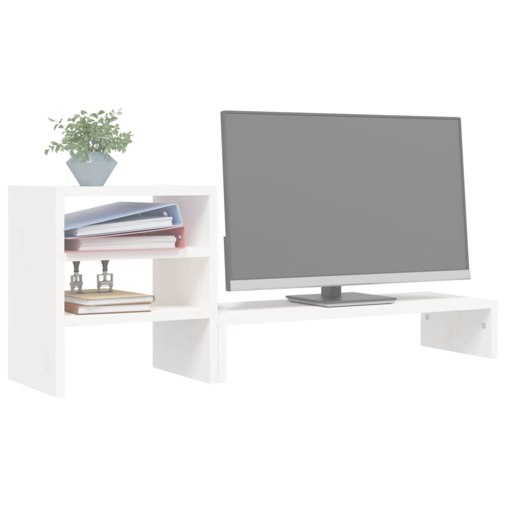 vidaXL Podstawka na monitor, biała, 81x20x30 cm, lite drewno sosnowe