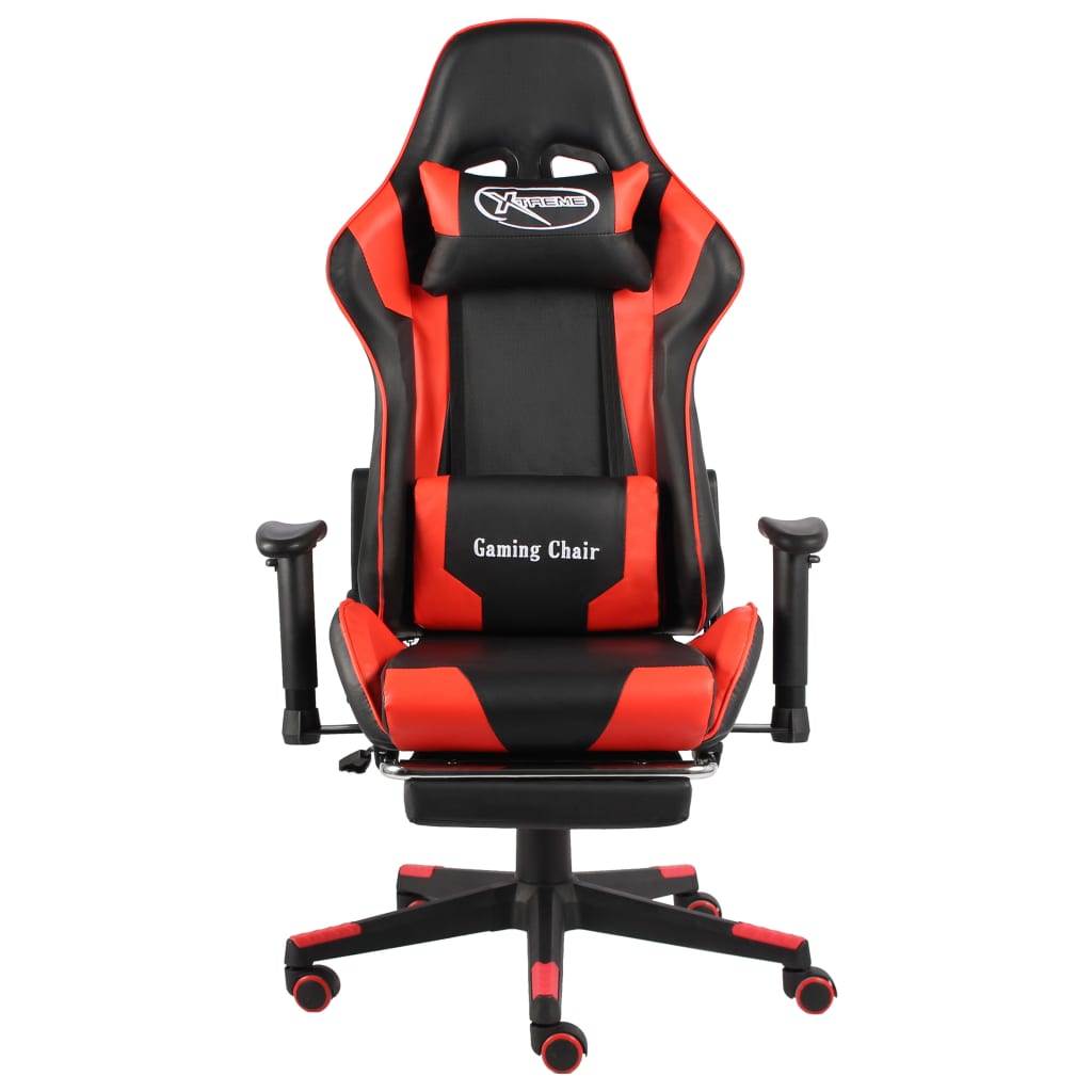 vidaXL Obrotowy fotel gamingowy z podnóżkiem, czerwony, PVC