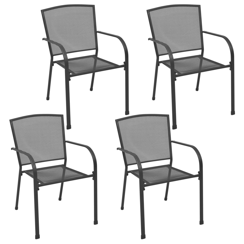 vidaXL Krzesła ogrodowe, 4 szt., z siatką, stal, antracytowe
