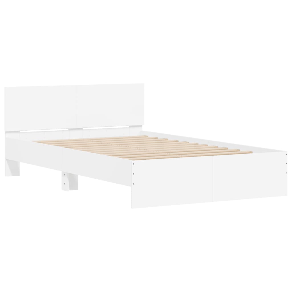 vidaXL Rama łóżka z wezgłowiem i LED, biała, 135x190 cm